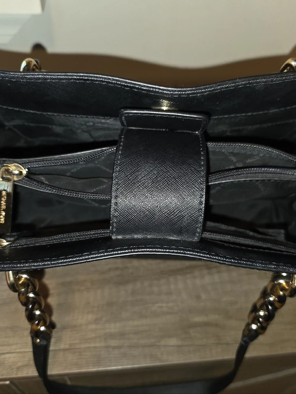 Michael Kors Black Floral Embossed Women's Tote Bag with Chain Straps
